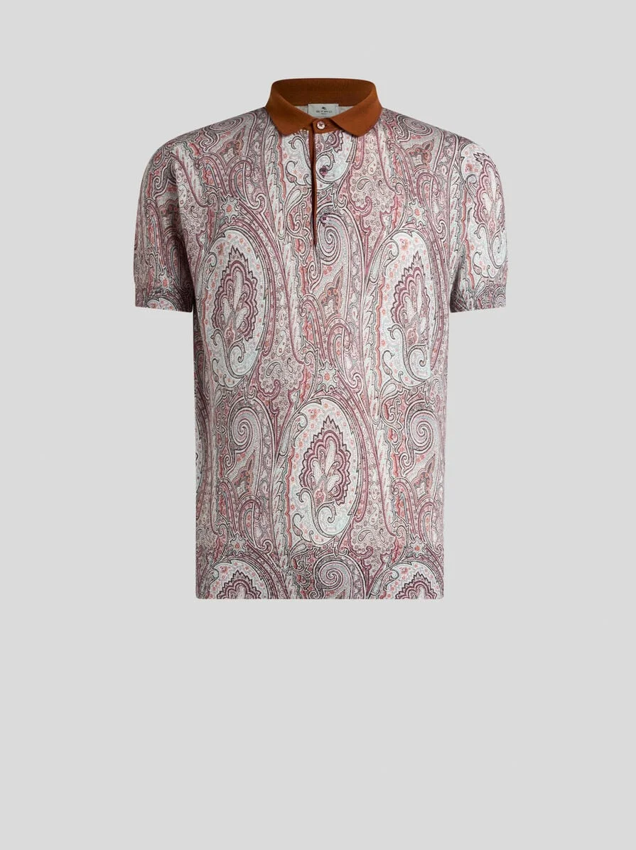SILK- AND CASHMERE-BLEND POLO SHIRT WITH FLORAL PAISLEY MOTIF - 1