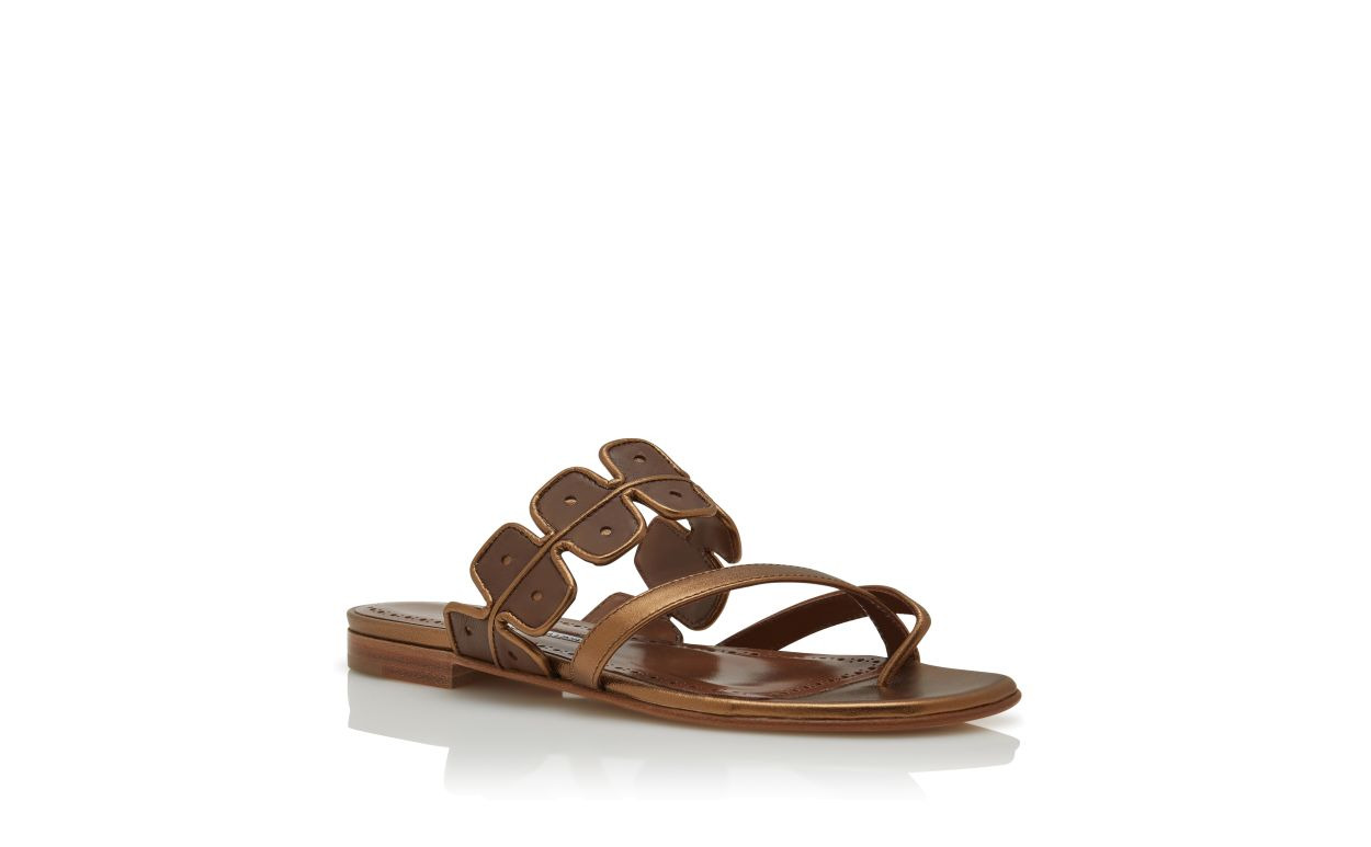 Bronze and Brown Nappa Leather Flat Sandals - 3