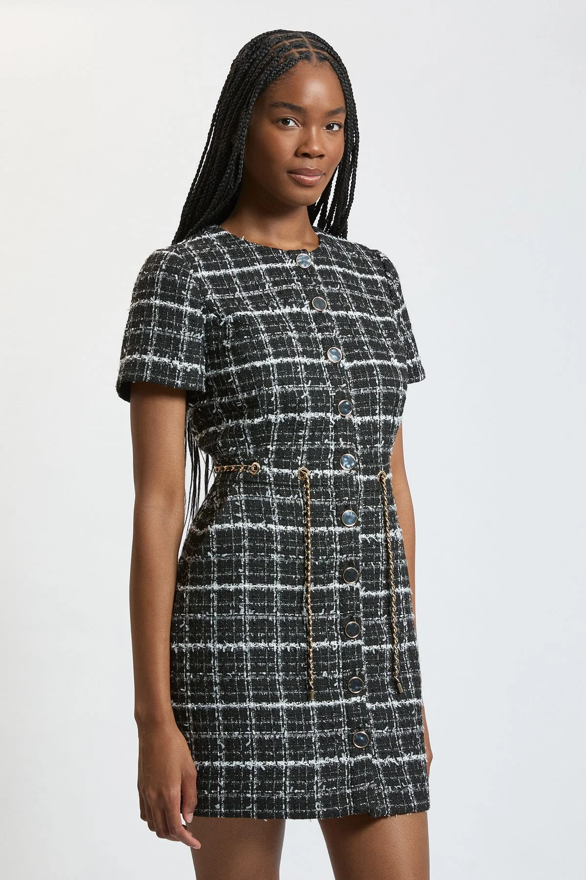 Sparkle Tweed Trim Mini Dress - 1