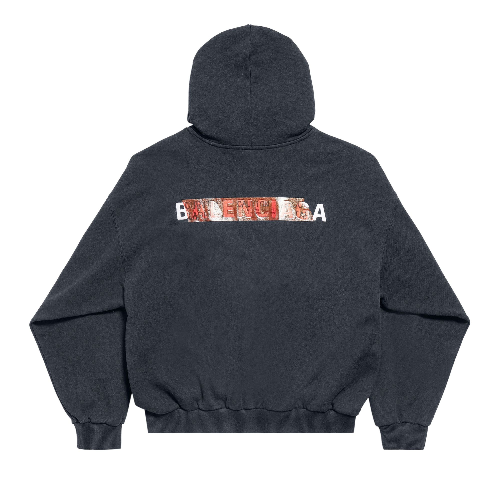 Balenciaga Taped Back Hoodie 'Faded Black/White/Red' - 2