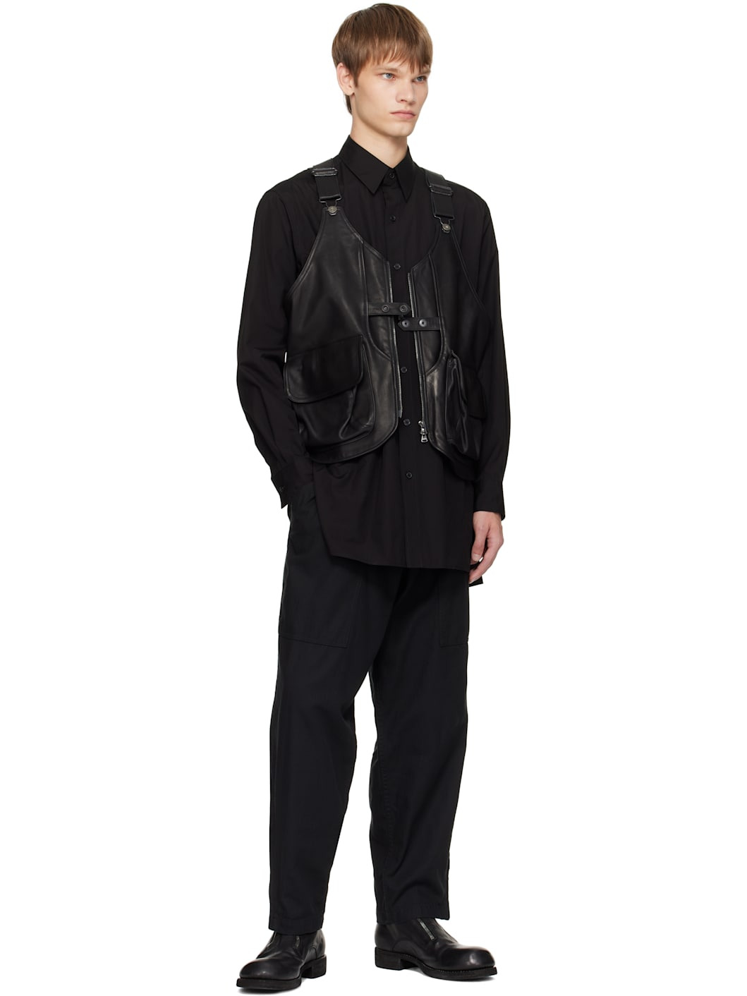 Black Deep-Fry Tech Leather Vest - 4