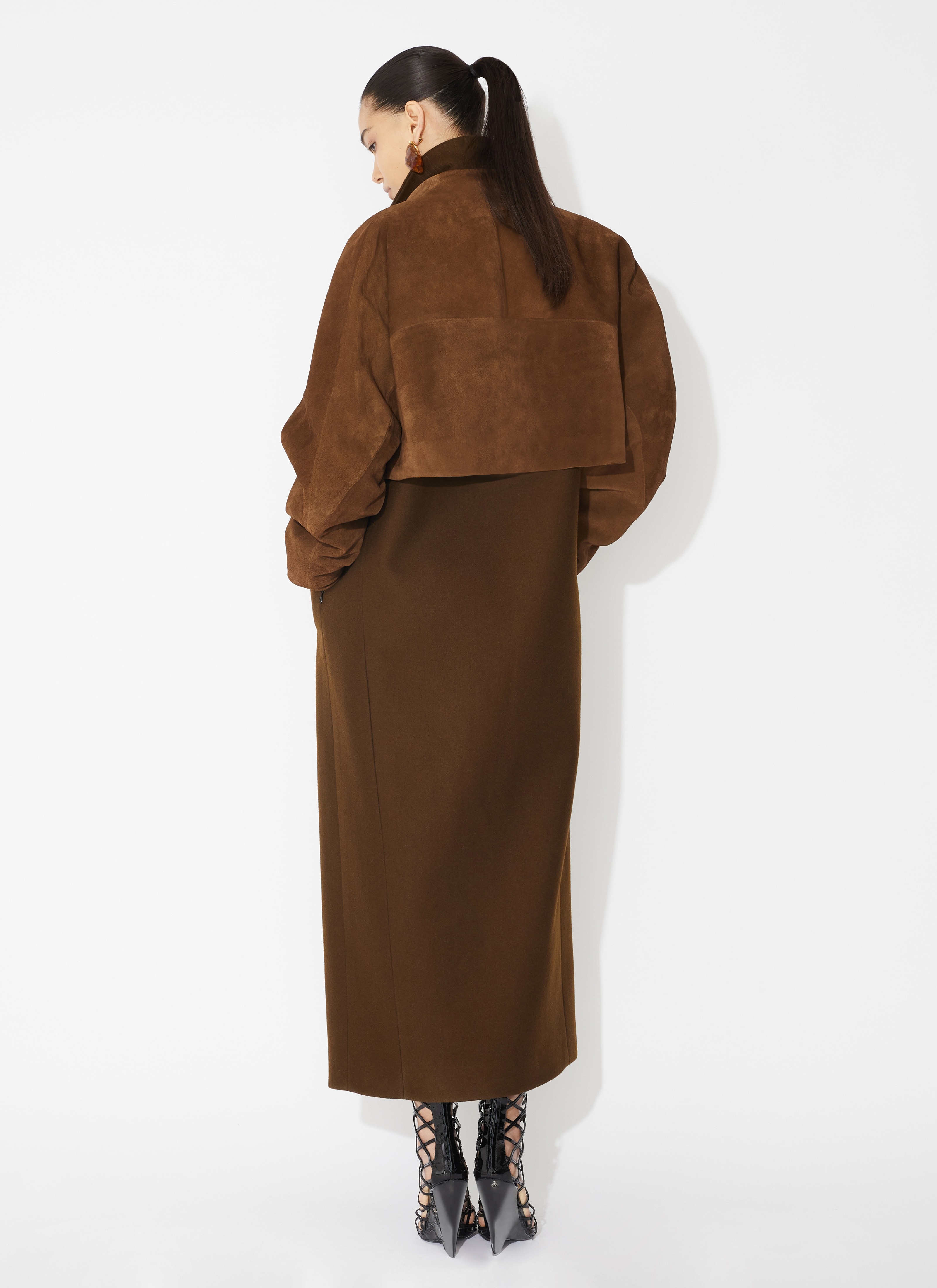 WOOL COAT WITH SUEDE LEATHER BOLERO - 3