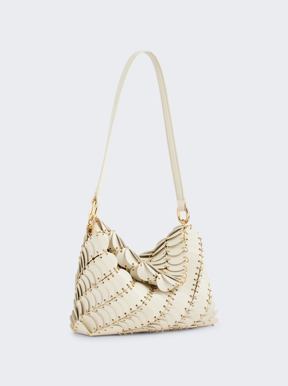 Leather Disc Shoulder Bag Cream And Gold - 4