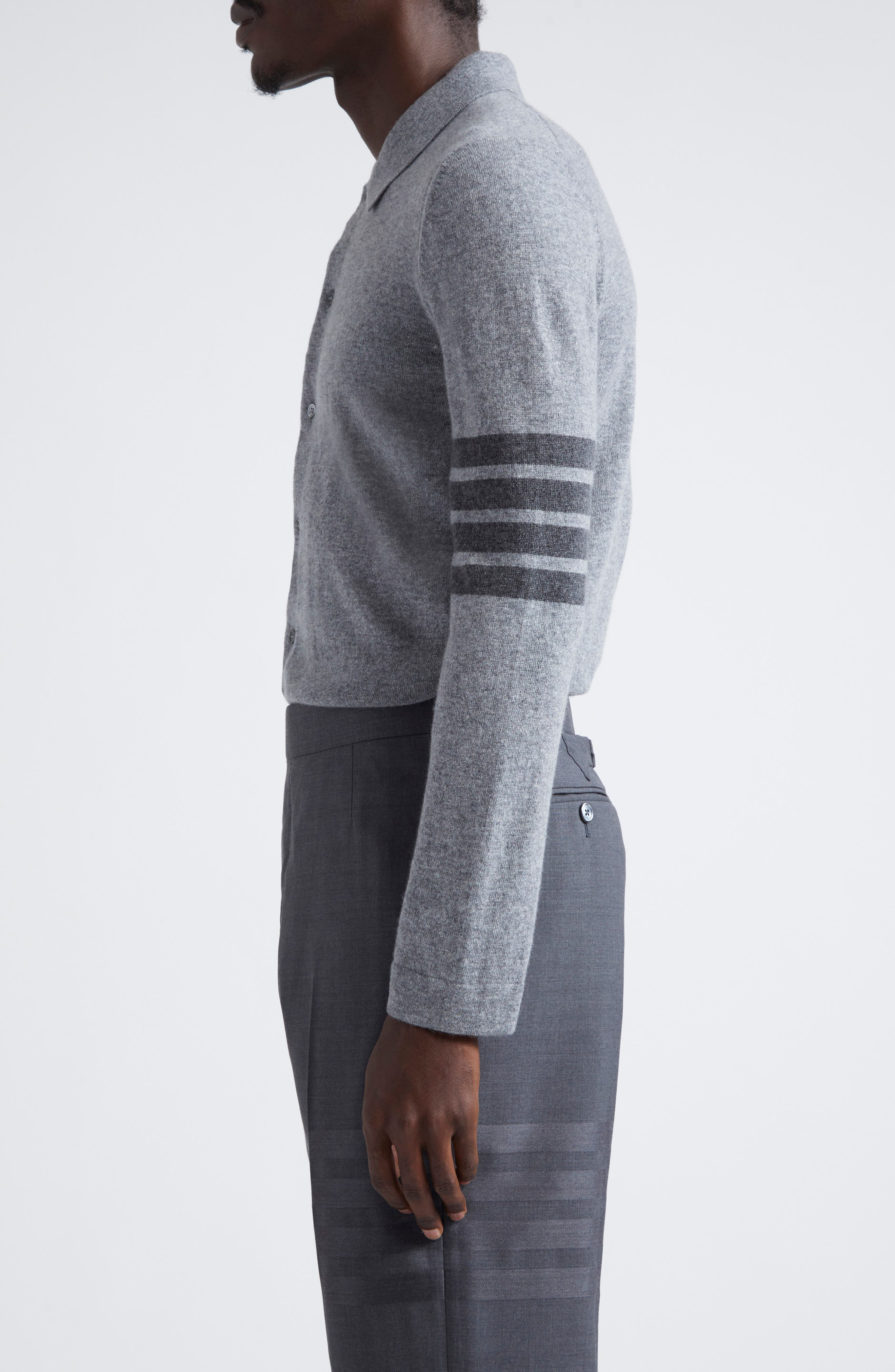 Thom Browne 4-Bar Cashmere Polo Cardigan in Light Grey at Nordstrom - 3