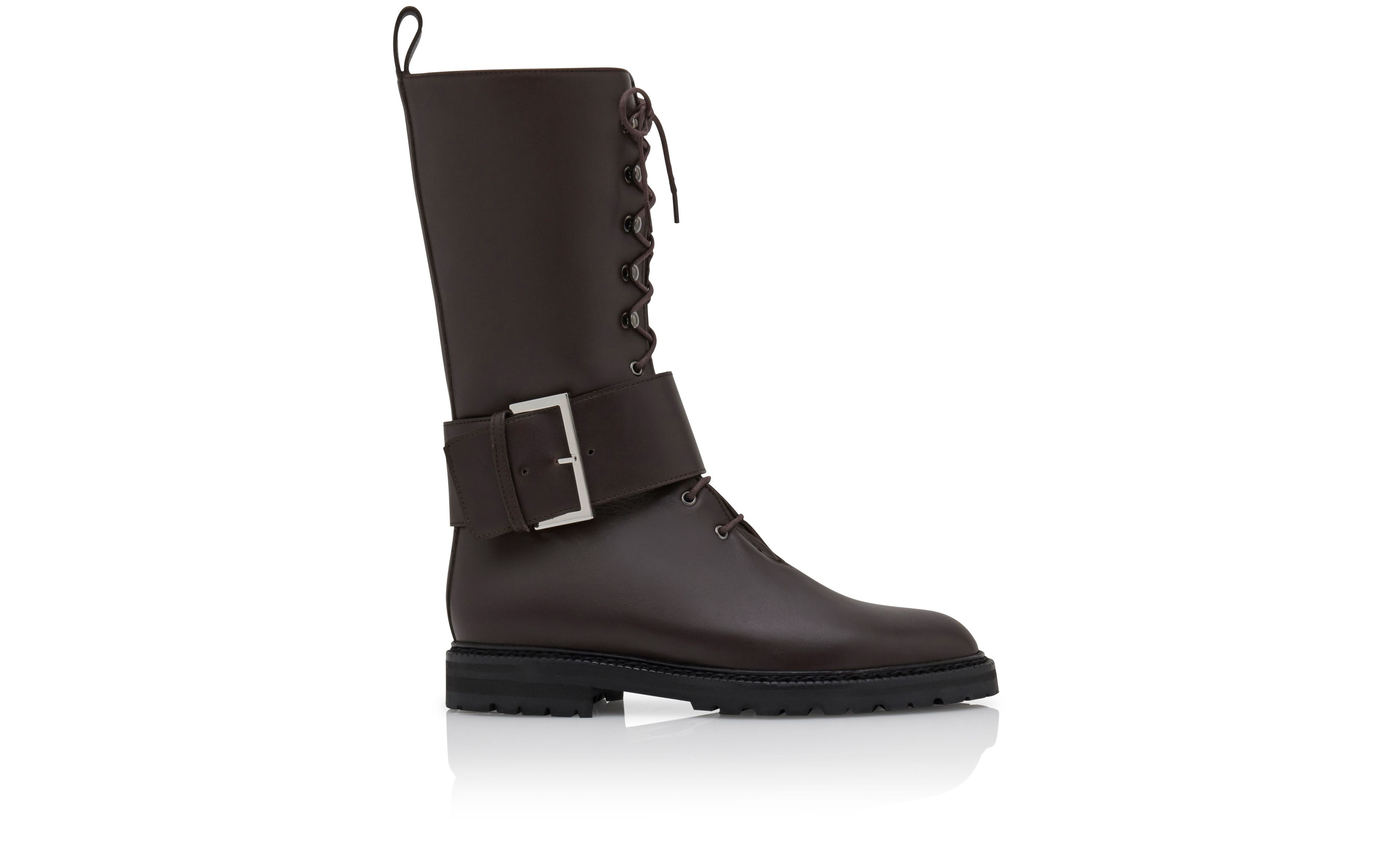 Dark Brown Calf Leather Lace-Up Boots - 1