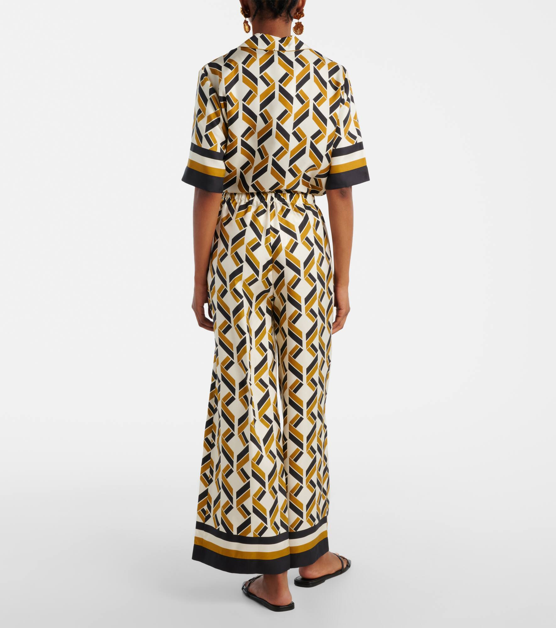 Tube patterned silk twill wide-leg pants - 3