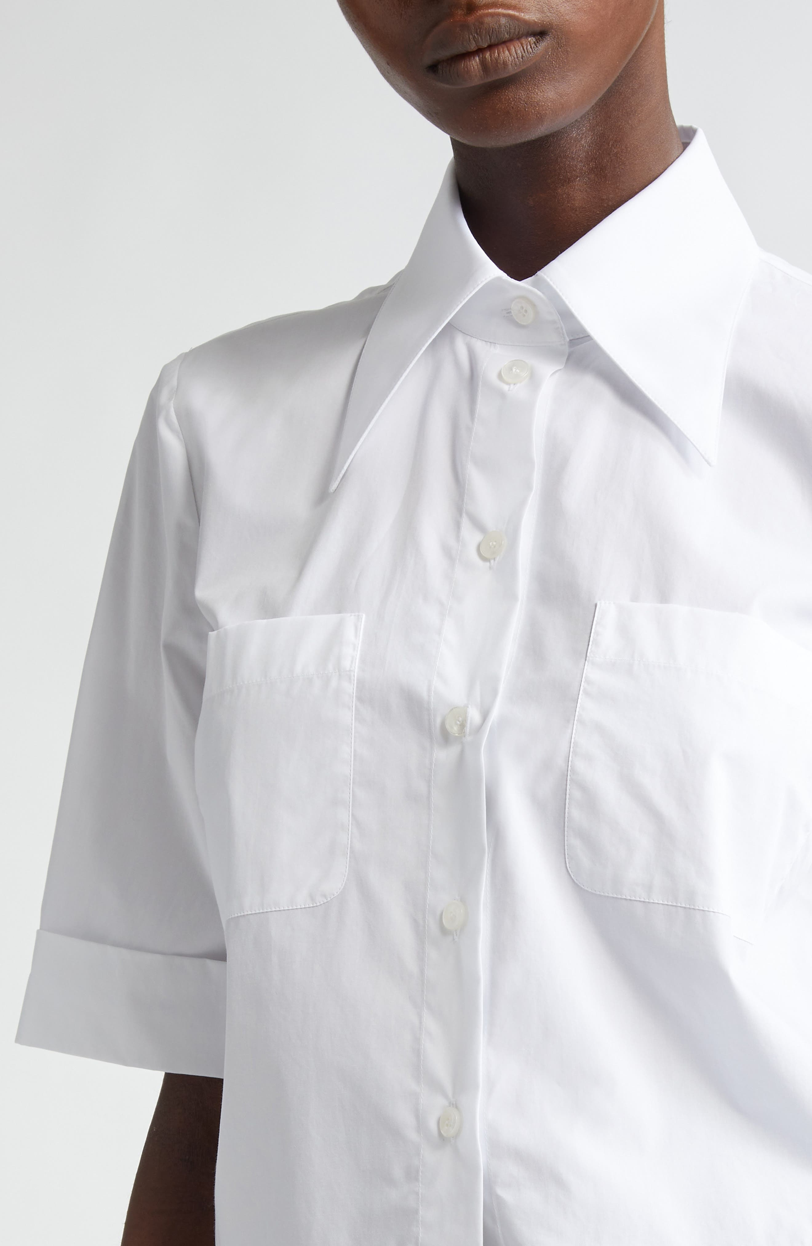 Dolce&Gabbana Point Collar Cotton Crop Shirt in W0800 Bianco Ottico at Nordstrom - 5