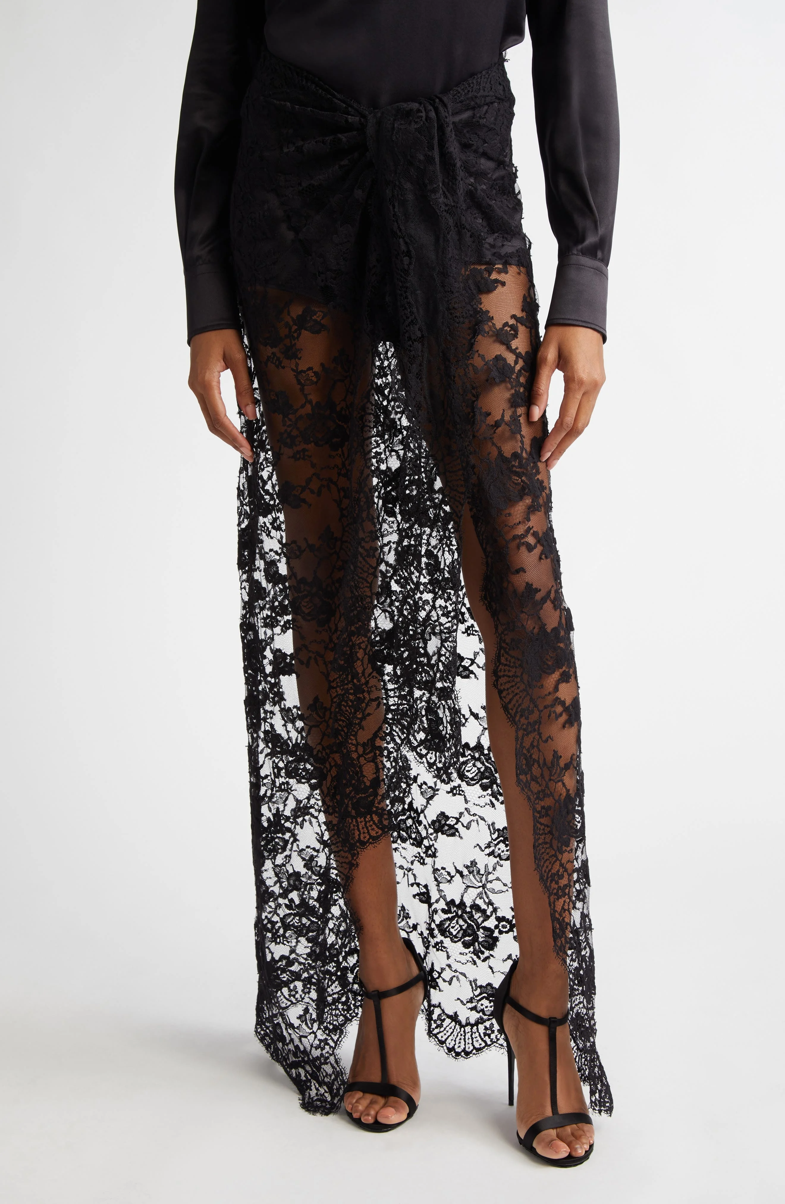Dolce&Gabbana Long Chantilly Lace Skirt in Nero at Nordstrom - 1