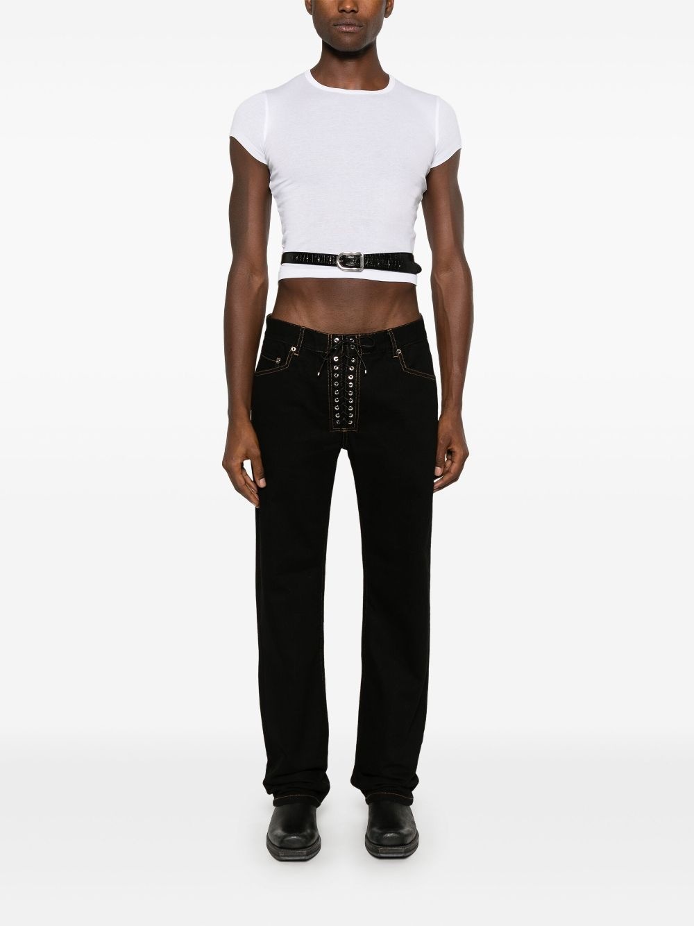 straight-leg lace-up jeans - 3