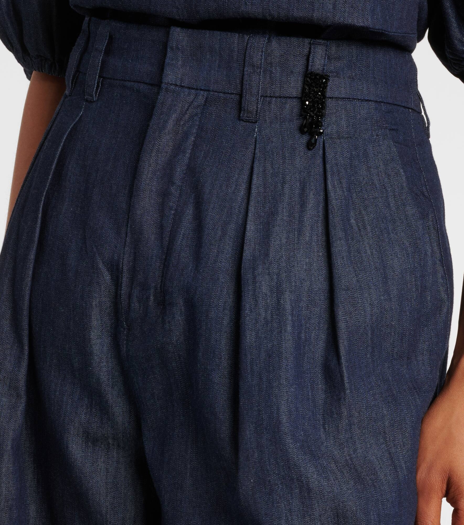 Jerry embellished chambray wide-leg pants - 4