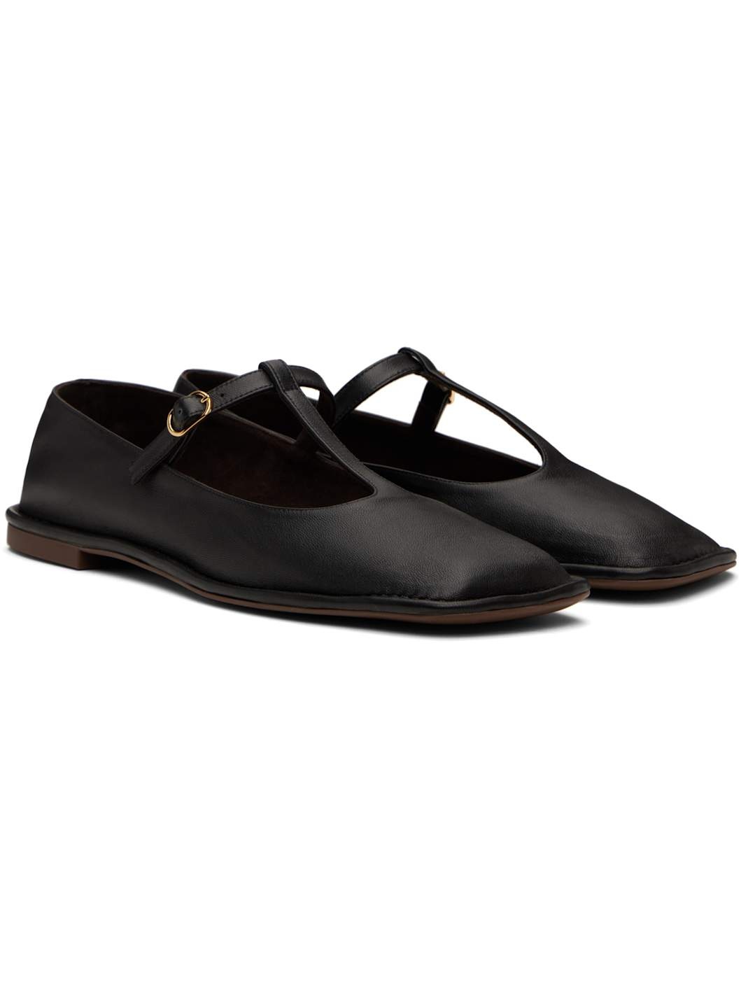 Black Square T-Strap Ballerina Flats - 4