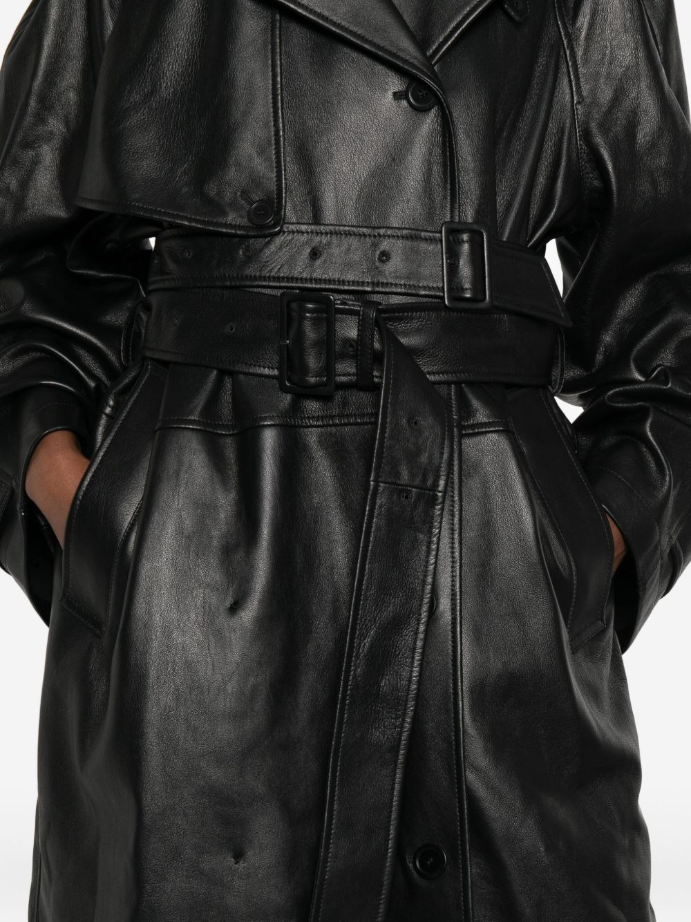 belted leather trench coat - 5