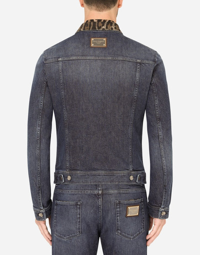 Dolce & Gabbana Stretch denim jacket with leopard-print details outlook