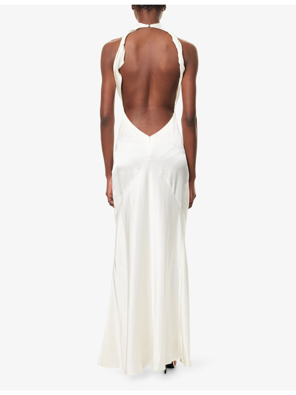 Halterneck Open-Back Satin Maxi Dress - 4