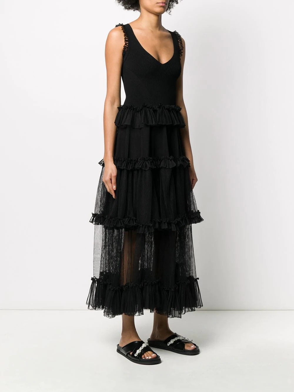 sheer frill sleeveless dress - 3