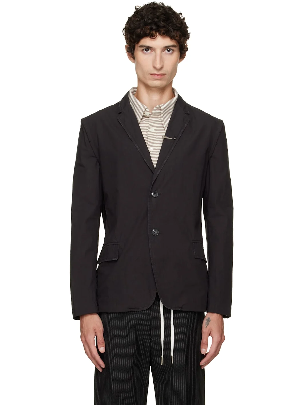 Black Garment Dyed Blazer - 1