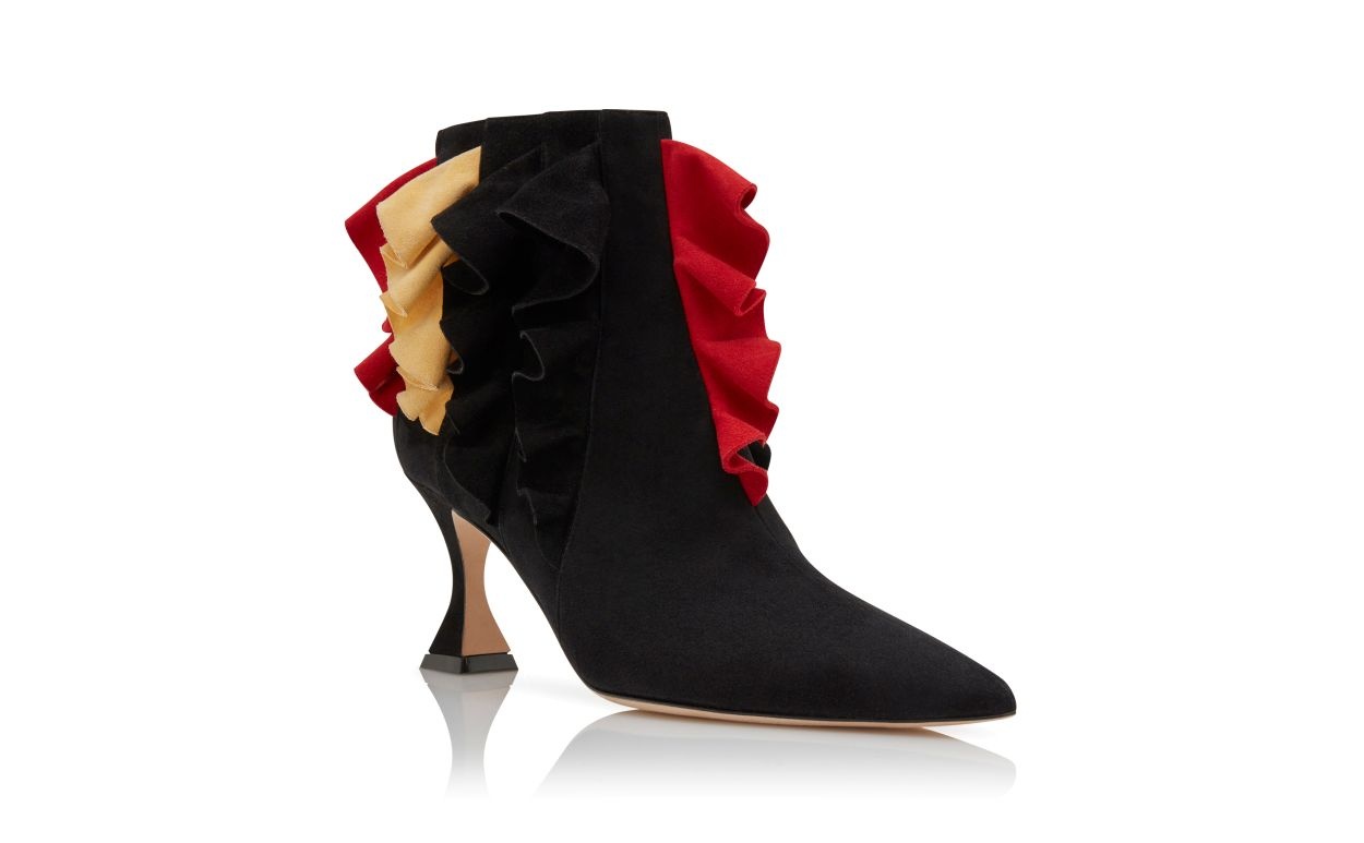 Black Suede Ruffled Detail Ankle Boots - 3
