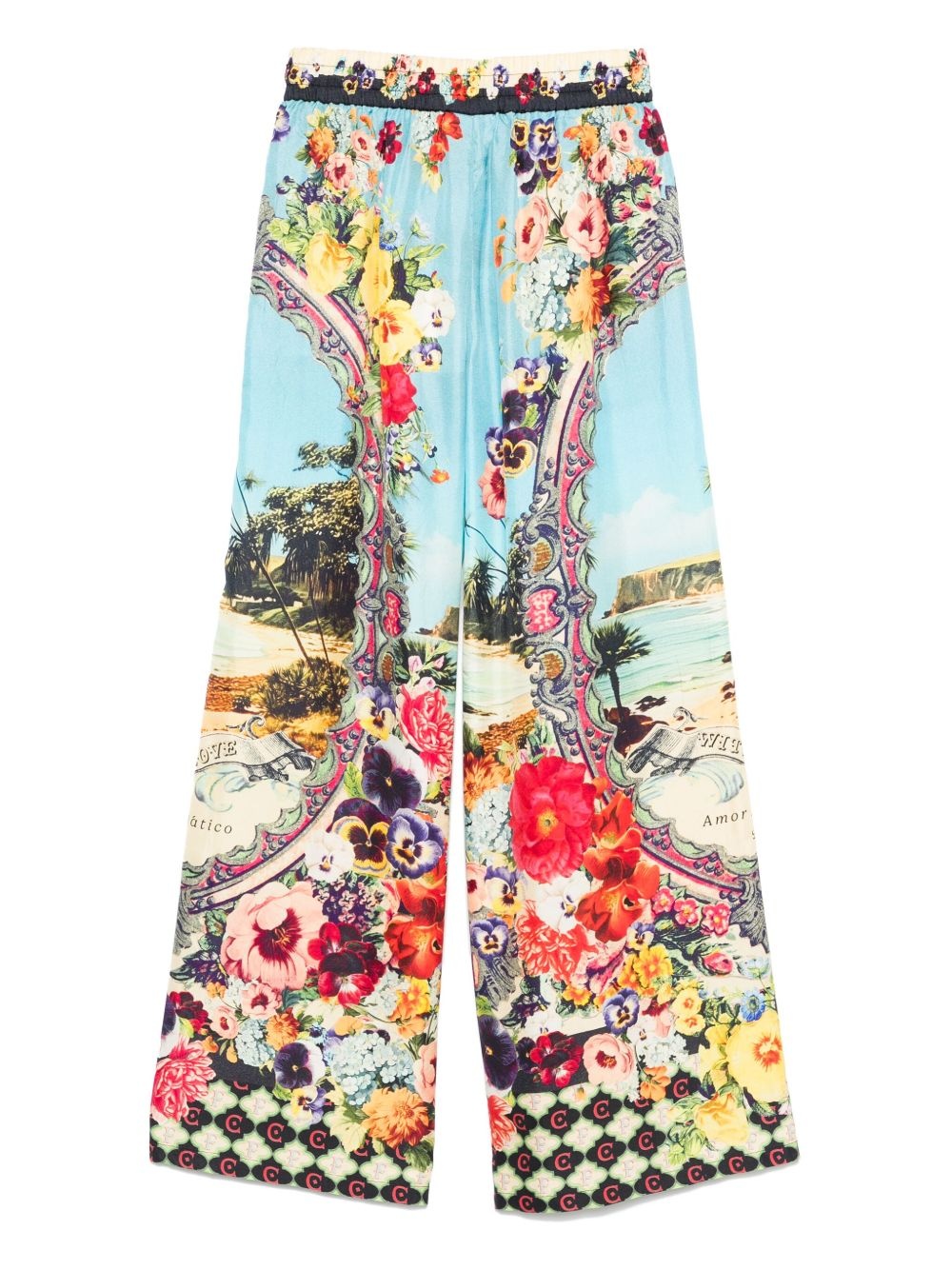 floral-print silk straight-leg trousers - 2