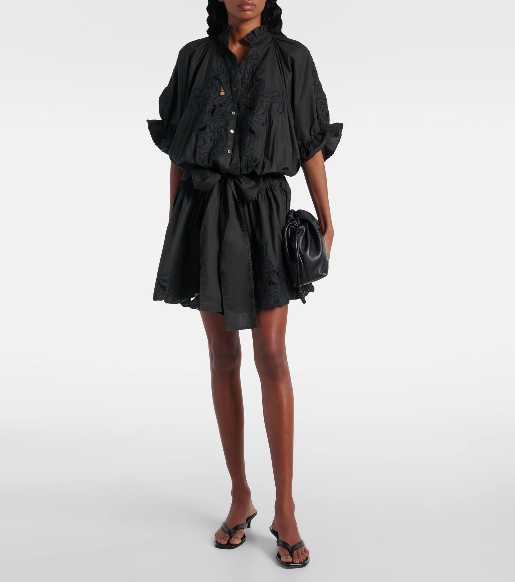 Embroidered cotton poplin minidress - 2