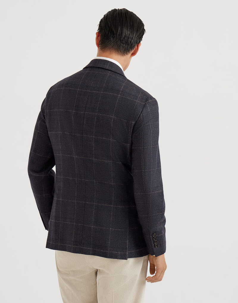 Brunello Cucinelli Cashmere and virgin wool Prince of Wales one-and-a-half breasted deconstructed blazer outlook
