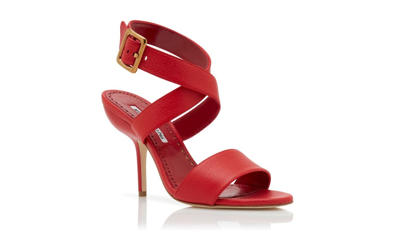 Red Calf Leather Ankle Strap Sandals - 3