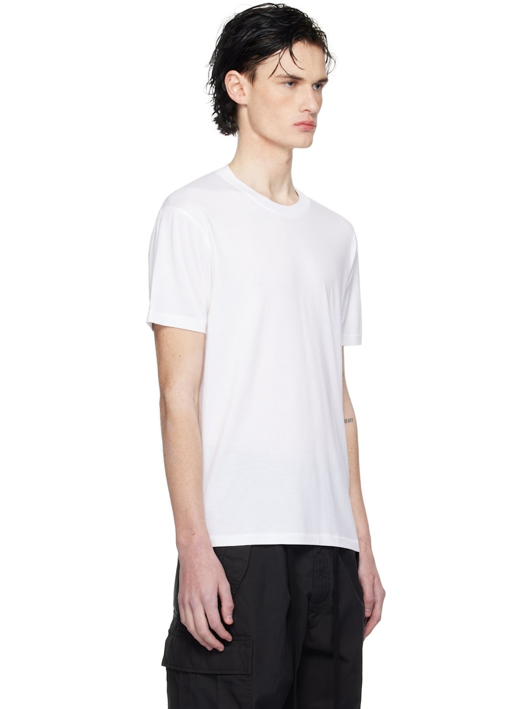 White Lyocell Cotton Crew T-shirt - 2