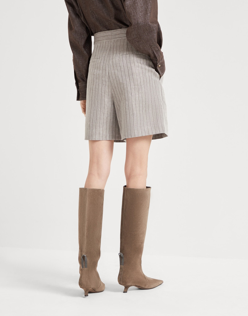 Brunello Cucinelli Techno linen chalk stripe chevron city Bermuda shorts outlook