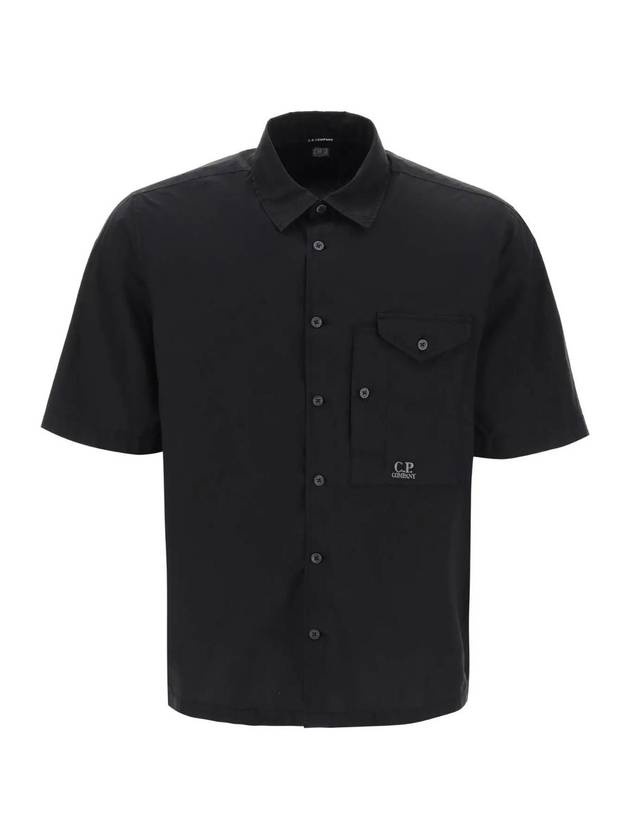 Cotton Popeline Short Sleeve Shirt Black - 1