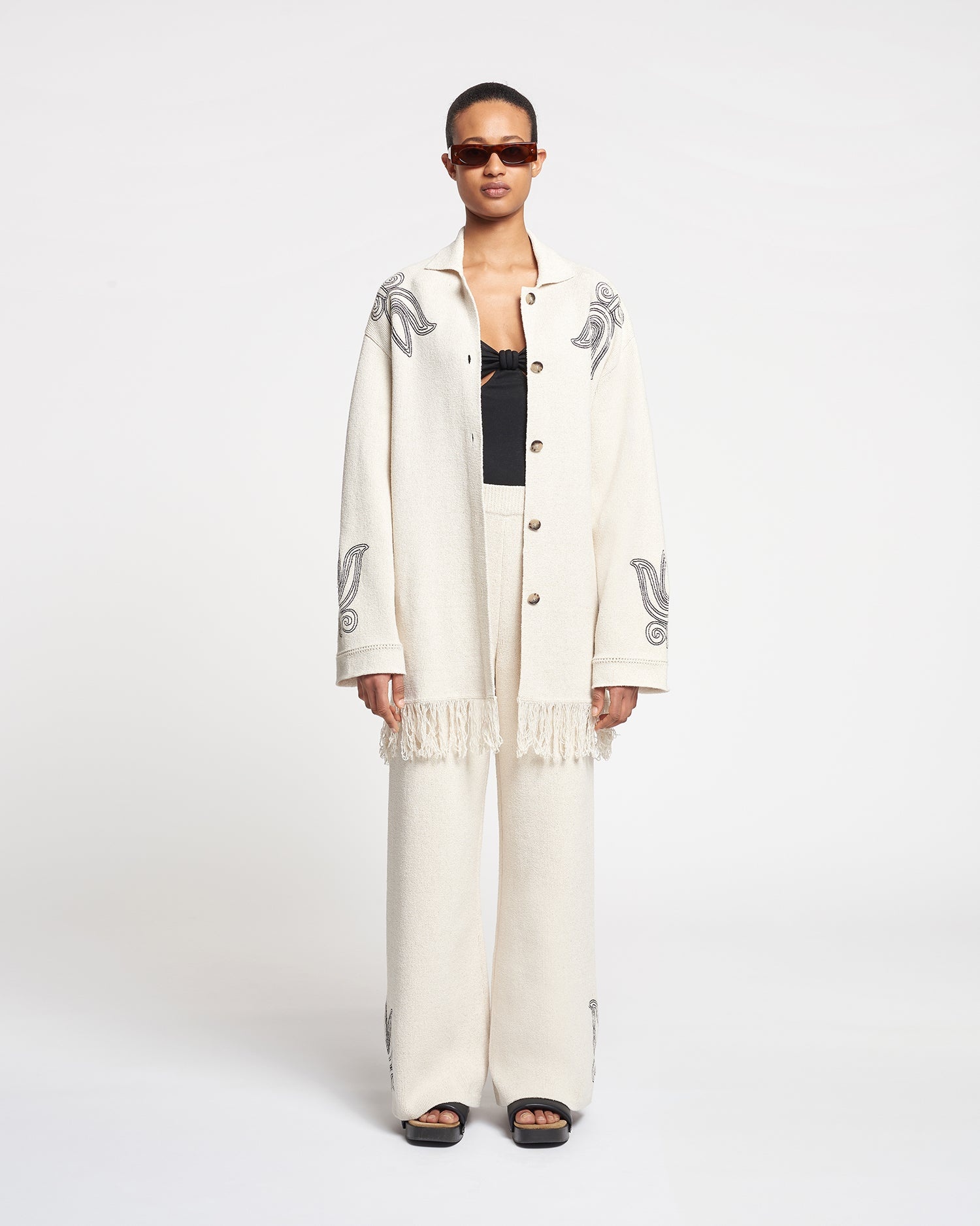 Embroidered Textured-Linen Cardigan - 3