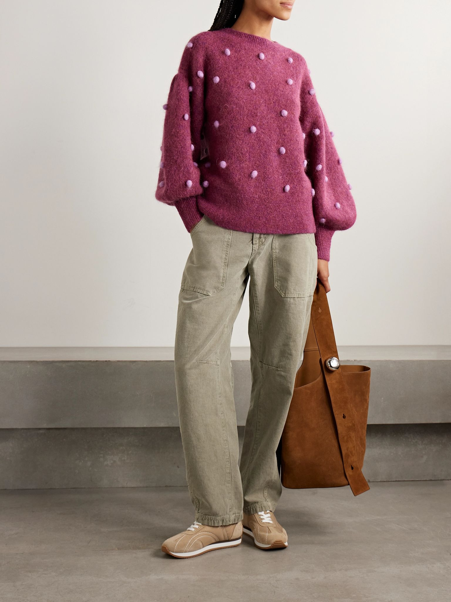 Elia pompom-embellished knitted sweater Purple - 2
