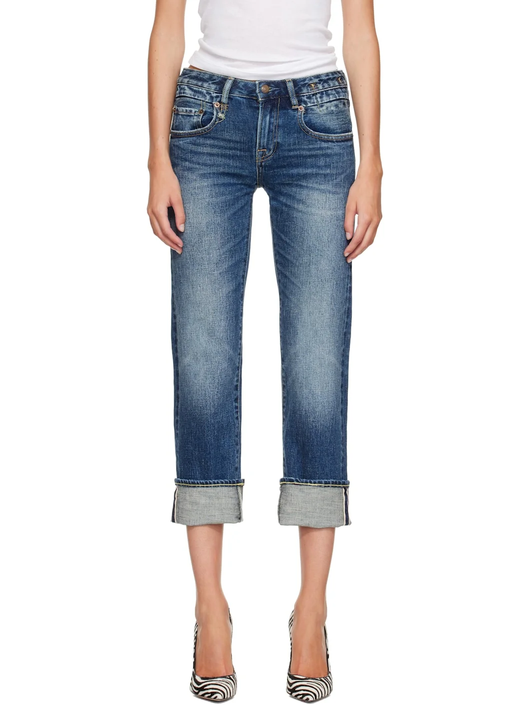 Blue Cuffed Boy Straight Jeans - 1