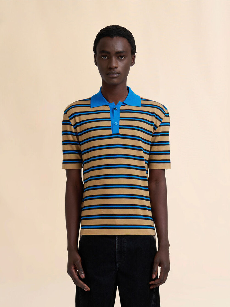 Marni BROWN AND BLUE STRIPED WOOL POLO SHIRT outlook