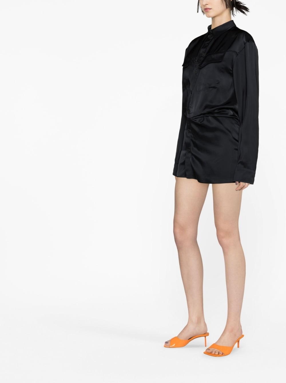 ruched asymmetric shirt dress - 3