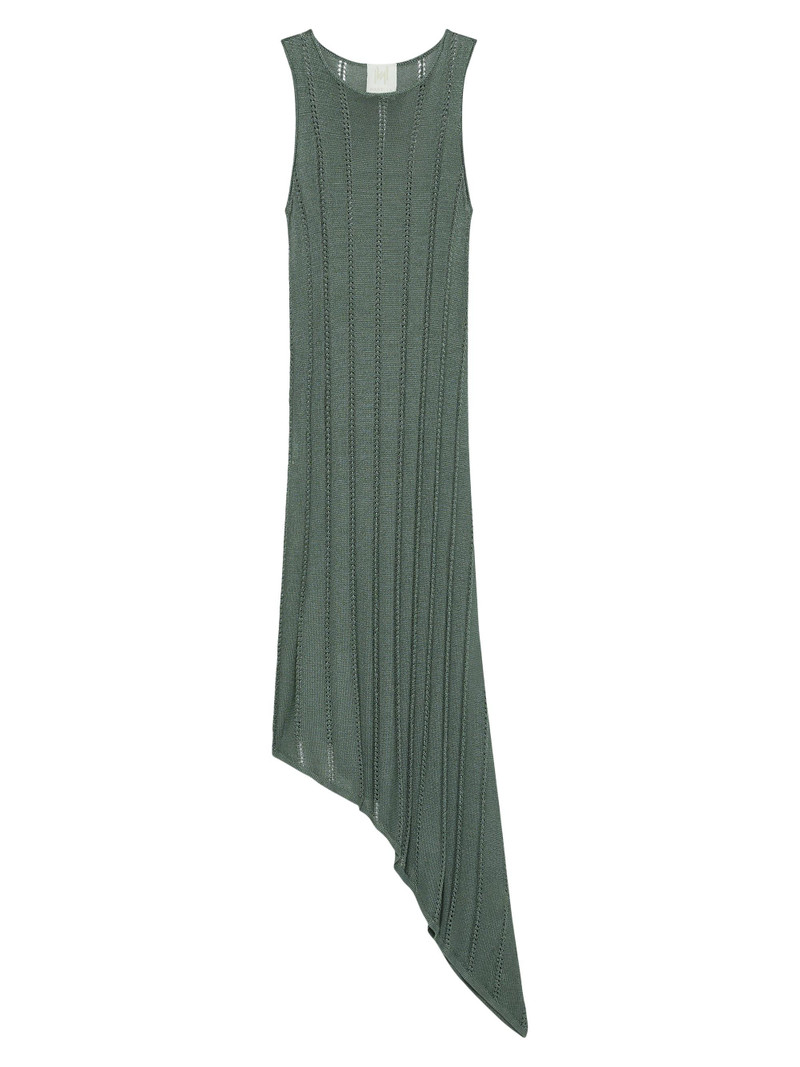 Women's Open Knit Asymmetrical Dress - Green 1
