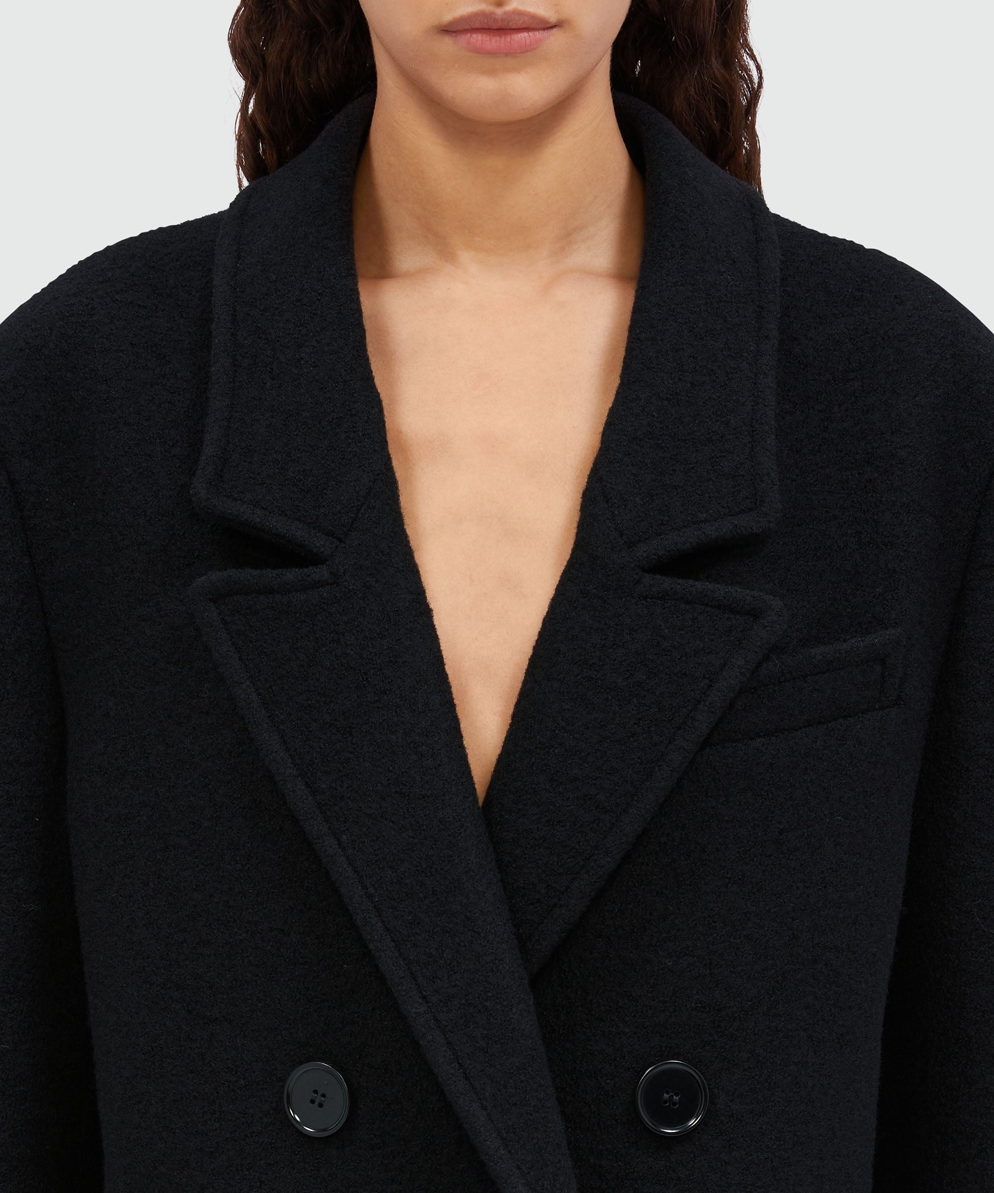 Black double-breasted bouclé wool pea coat - 5