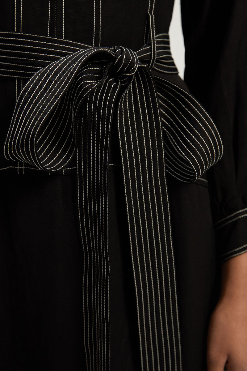 KAREN MILLEN Premium Linen Twill Topstitch Woven Maxi Dress outlook