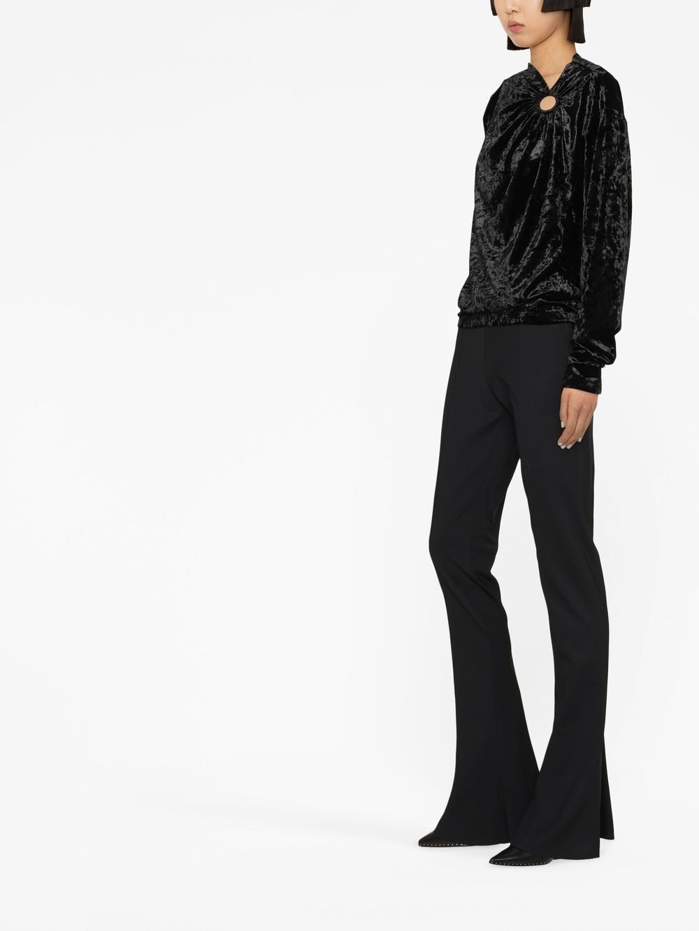 crushed-velvet long-sleeve top - 3