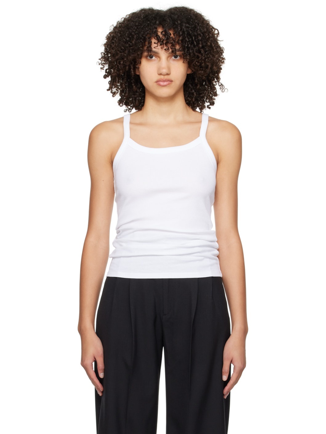 White Fine Rib Tank Top - 1