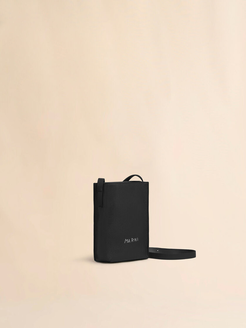 BLACK LEATHER MUSEO NANO BAG WITH MARNI SYMBOL EMBROIDERY 6