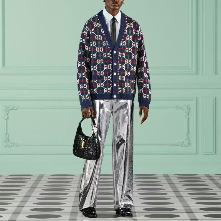 Gucci GG Check Knit Wool Cardigan 'Blue White' 716334-XKCOZ-4804 - 2