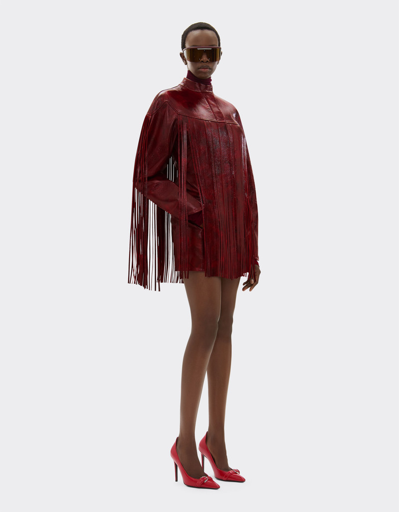 Long leather jacket with fringes 3
