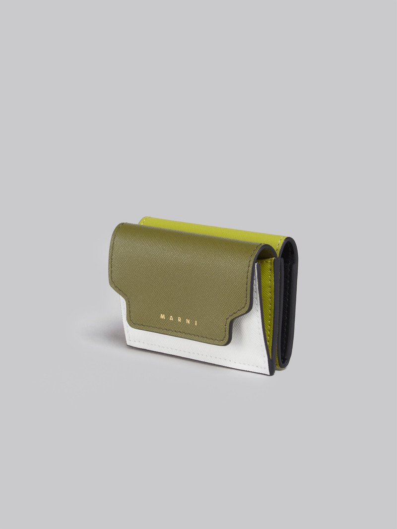 Marni GREEN AND WHITE SAFFIANO LEATHER TRI-FOLD  WALLET outlook