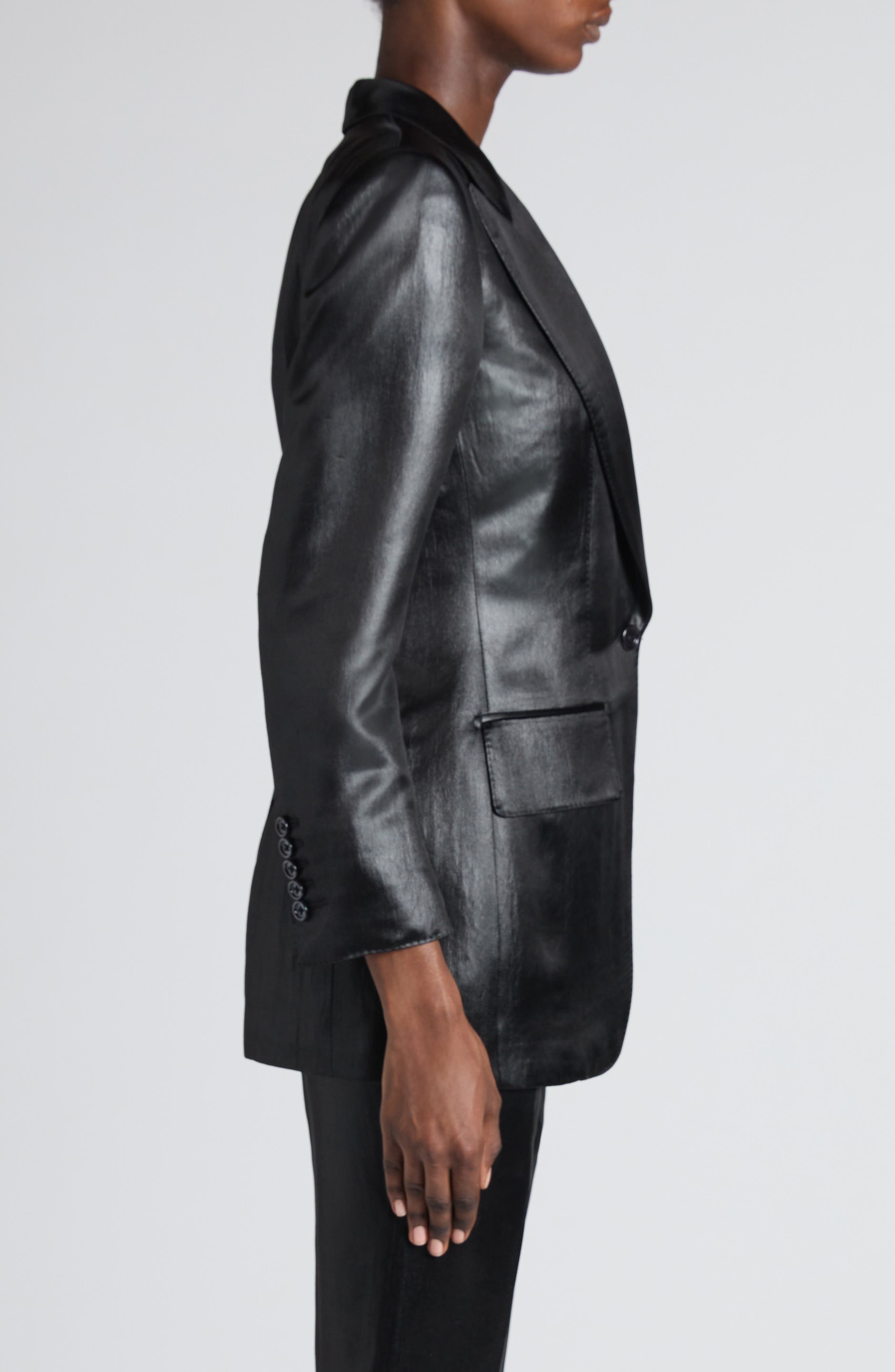 TOM FORD Bianca Single Breasted Liquid Satin Blazer in Black at Nordstrom - 4