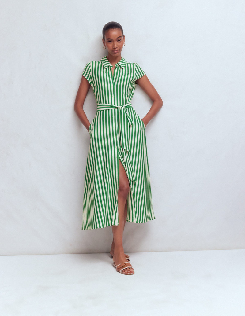 BODEN Marcia Jersey Shirt Dress-Green and Ivory Stripe outlook