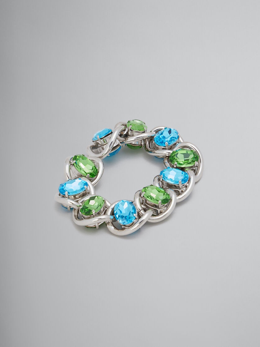 BLUE AND GREEN RHINESTONE CHUNKY CHAIN BRACELET - 1