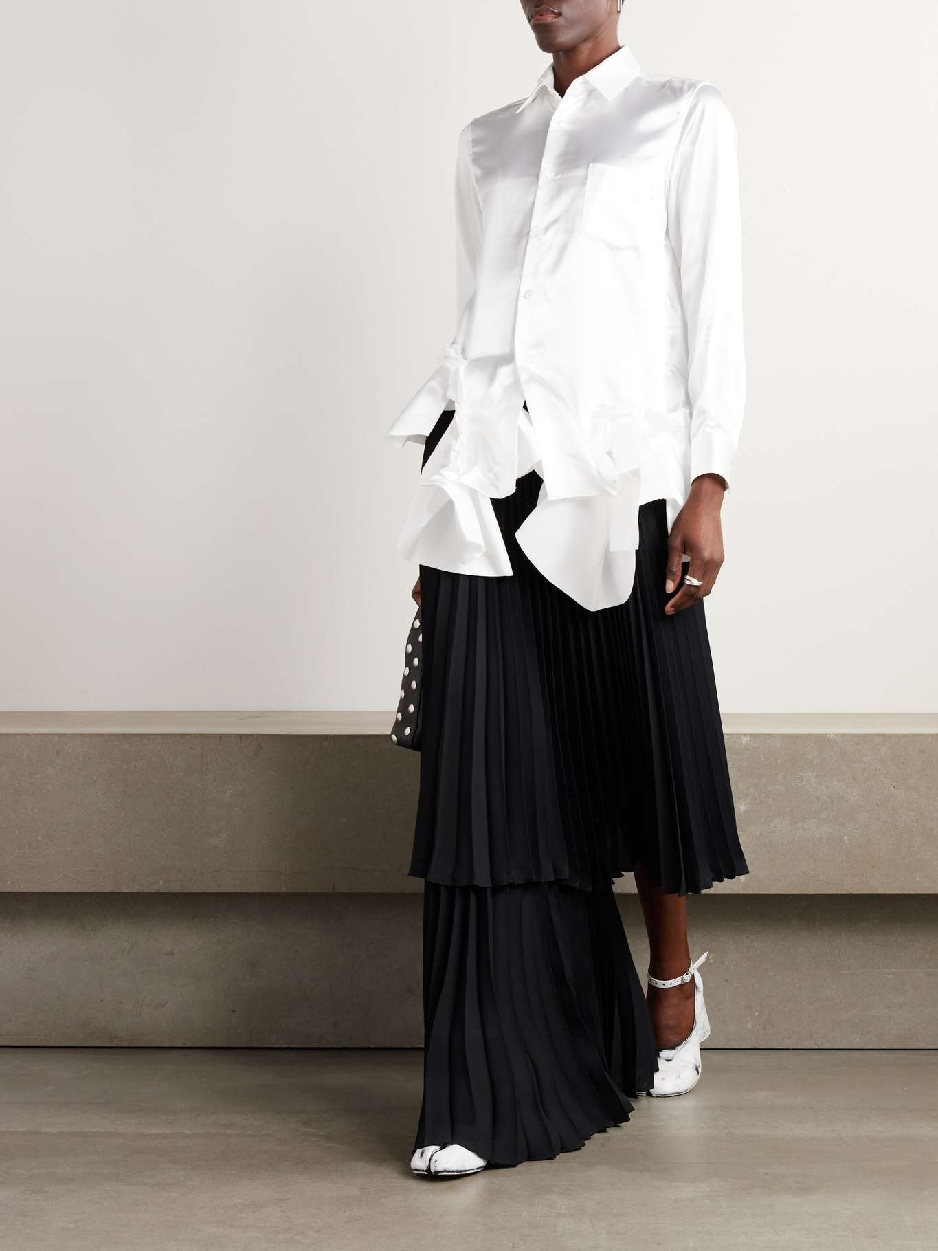 Ruffled satin-twill shirt White - 2