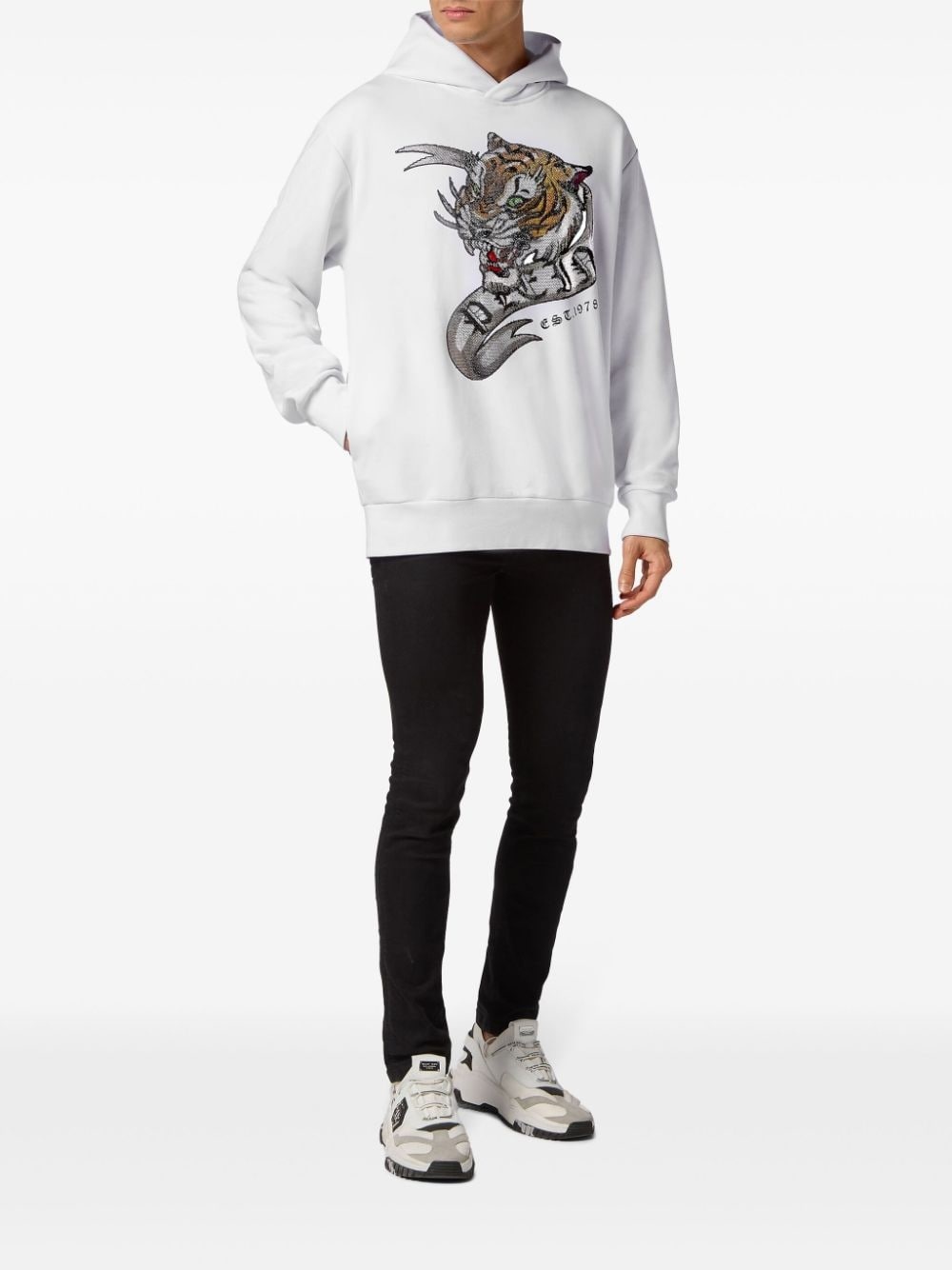 crystal-embellished tiger-print hoodie - 2
