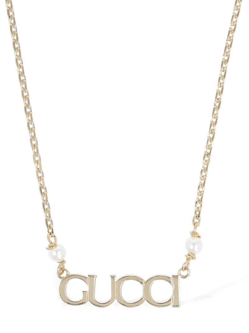 GUCCI lettering brass & crystal necklace - 3