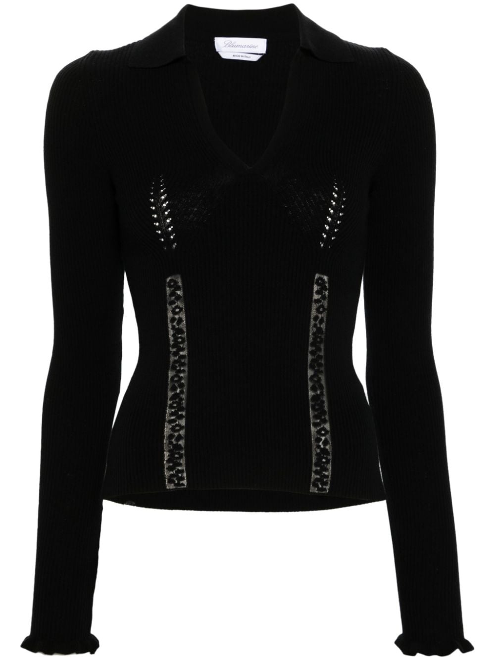 lace-panelling polo jumper - 1