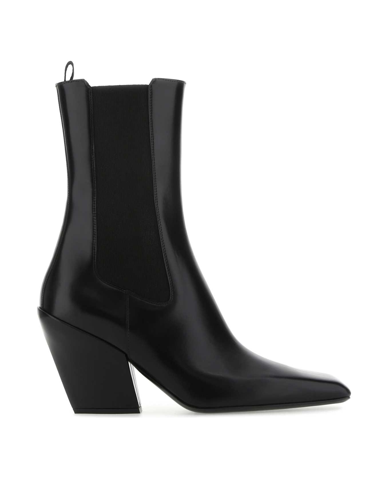 Black Leather Ankle Boots - 1